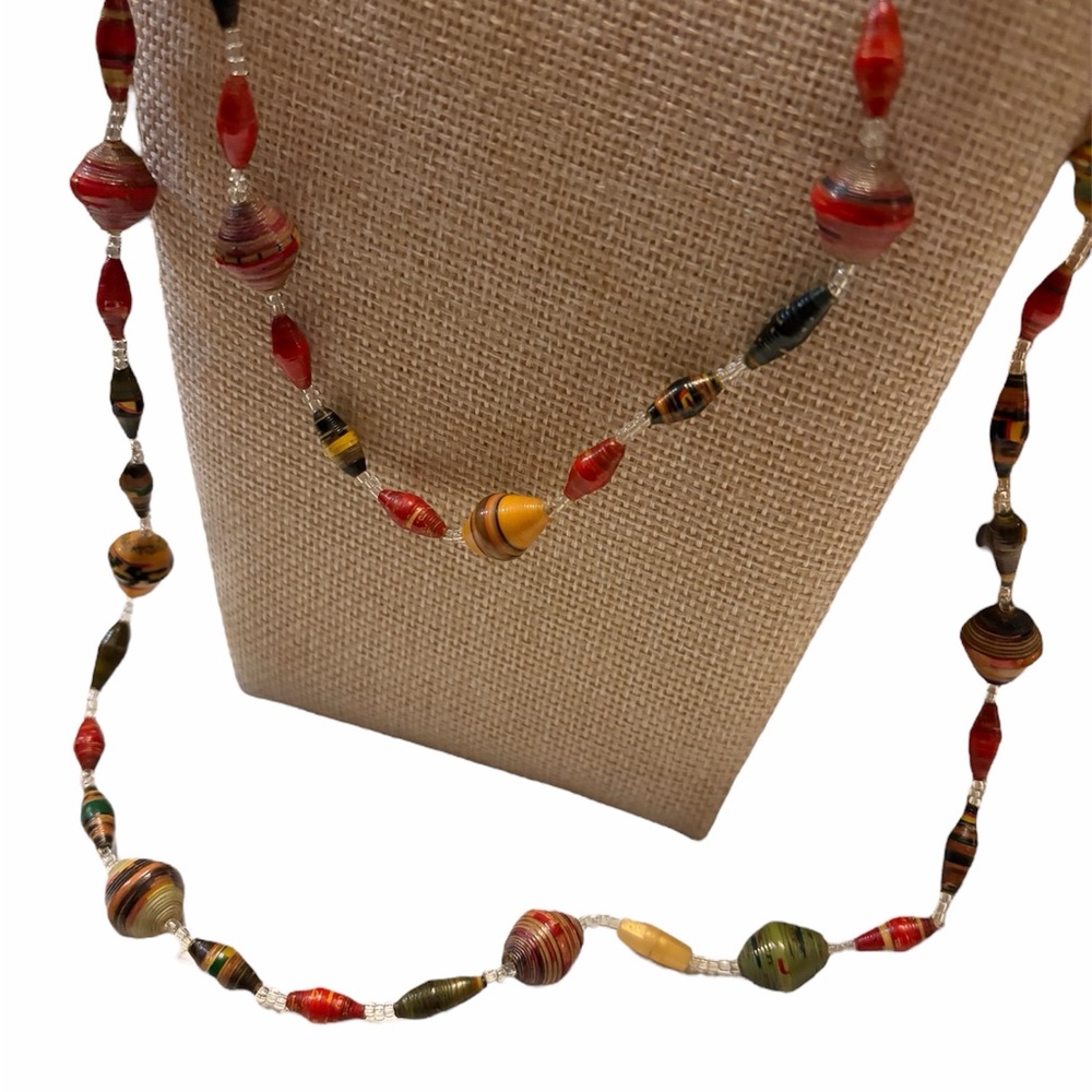 Multicolor Paper Bead Layered Necklace - Picture 3 of 3